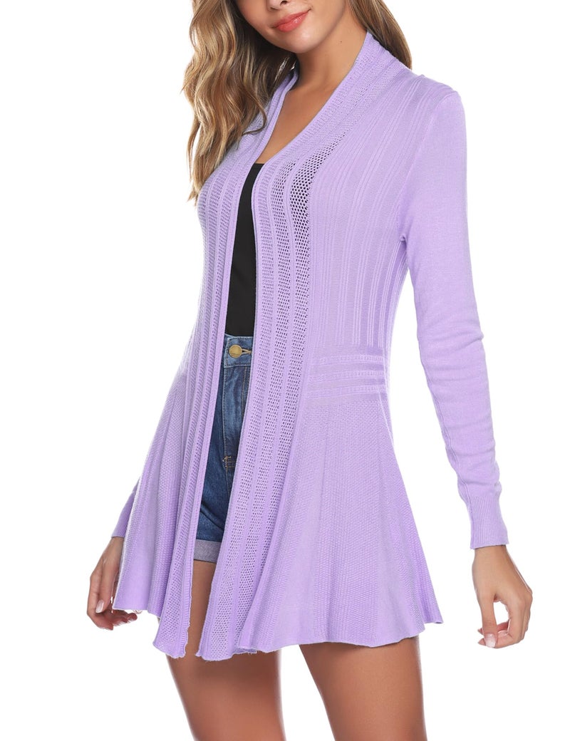 iClosam Womens Drapped Cardigans Casual Long Sleeve Open Front Cardigan Sweater (#1Lilac, Small) - Image 3